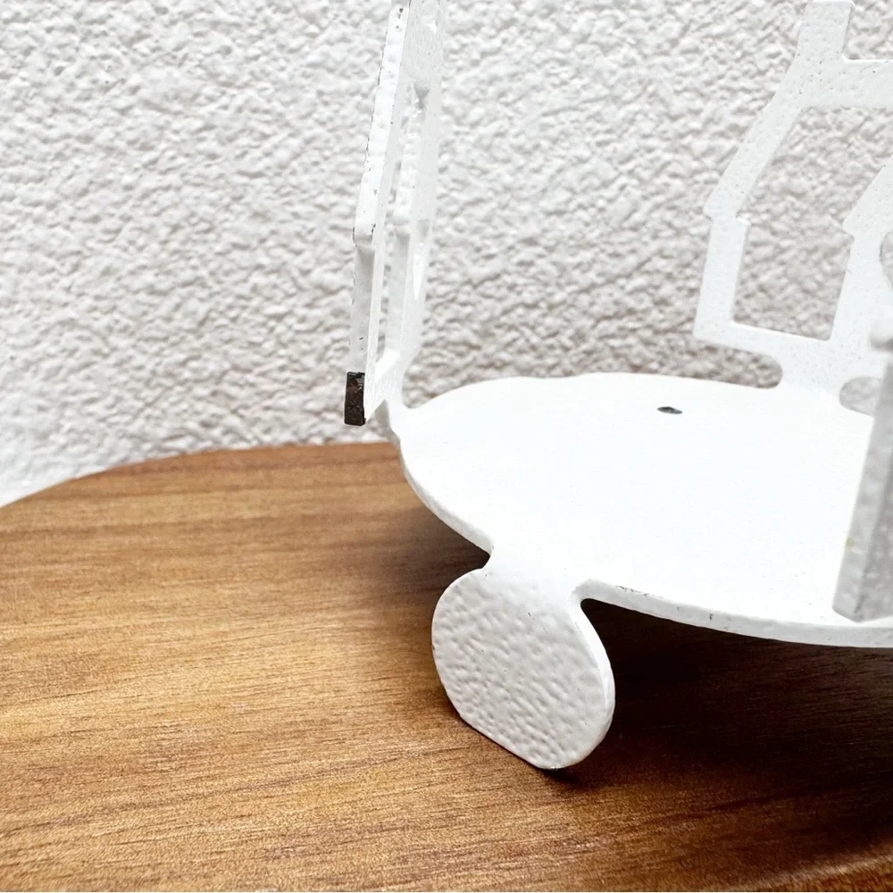 Cast Metal Cutout House Hammered Enamel Candle Holders